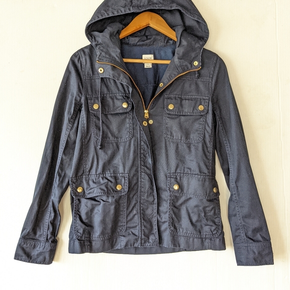 J CREW women's resin coated hooded twill jacket - Picture 9 of 9